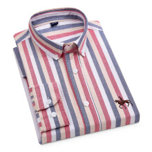 (41 strisce rosse)Camicia Oxford in cotone per uomo, maniche lunghe, a quadri, a righe, casual, da uomo,