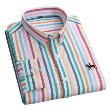 (43-strisce colorate2)Camicia in cotone Oxford per uomo, manica lunga, a quadri, a righe, casual, tasca