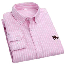 (44-rosa bianco)Camicia in cotone Oxford da uomo, a maniche lunghe, a quadri, a righe, casual, da uomo,