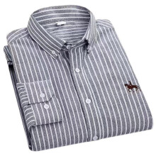 (38-grigio bianco)Camicia in cotone Oxford da uomo, a maniche lunghe, a quadri, a righe, casual, da