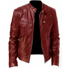 (3XL-Weinrot) Professionelle Pu-Leder-Bikerjacke: Hochwertig, bequem, hautfreundlich, langlebig,