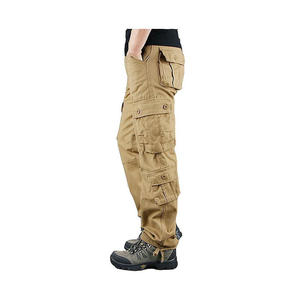 Pantalon cargo camouflage (30-kaki) pour homme, décontracté, multi-poches, style baggy, style militaire