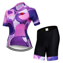 (3XL-B1-paars) Premium damesfietsshirt: prachtige prints, nauwsluitende pasvorm, hoge kwaliteit, comfortabel,