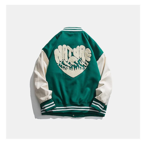 (M-verde) Jaqueta de uniforme de beisebol bordada e acolchoada retrô primavera e outono, masculina e 1