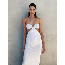 (S-weiß) 2025 Sommer Spaghetti Strap Neckholder Sexy rückenfreies Maxikleid Elegante Bandage ärmellose