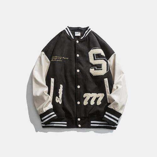 (M-preto) Jaqueta de uniforme de beisebol bordada e acolchoada retrô primavera e outono, masculina e