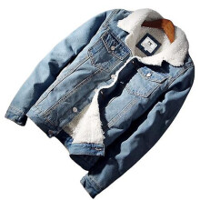 (S-hellblau) Trendy Warm Fleece Dicke Jeansjacke Wintermode Herren Jeansjacke Mantel Outwear Männlich