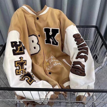 (XL-khaki) Frühling und Herbst Retro gesteppte bestickte Baseballuniformjacke Männer und Frauen Loose