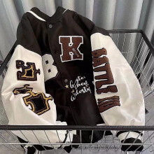 (L-black)Spring And Autumn Retro Quilted Embroidered Baseball Uniform Jacket Men And Women Loose Tide