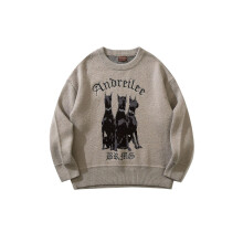 (M-khaki)Pánske Vintage svetre Streetwear Hip Hop Vintage Pletené Doberman Svetre pre psov Jeseň Harajuku