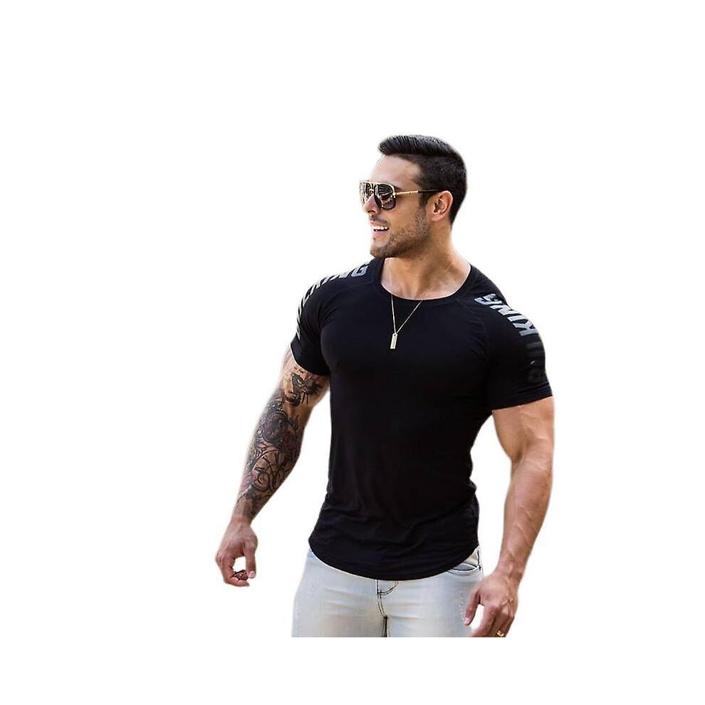 (L-black2) T-shirt de compression à séchage rapide pour homme, vêtement de sport, moulant, court, pour