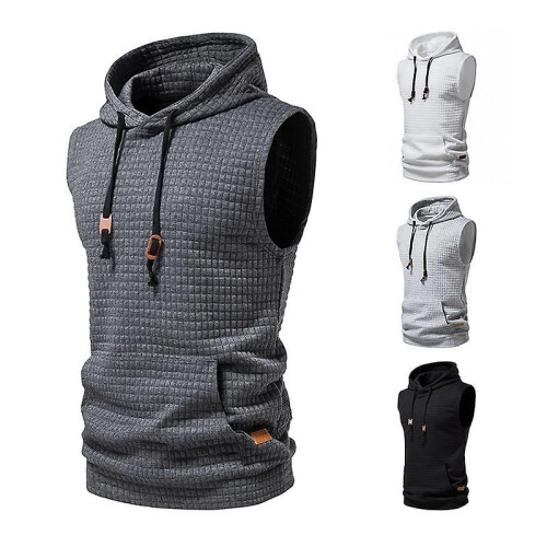 (M-Armeegrün) Ärmellose Herren-Kapuzenpullover, modisch, lässig, mit Reißverschluss, Kapuzenpullover, 2