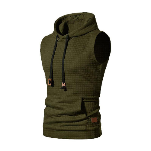 (M-Armeegrün) Ärmellose Herren-Kapuzenpullover, modisch, lässig, mit Reißverschluss, Kapuzenpullover,