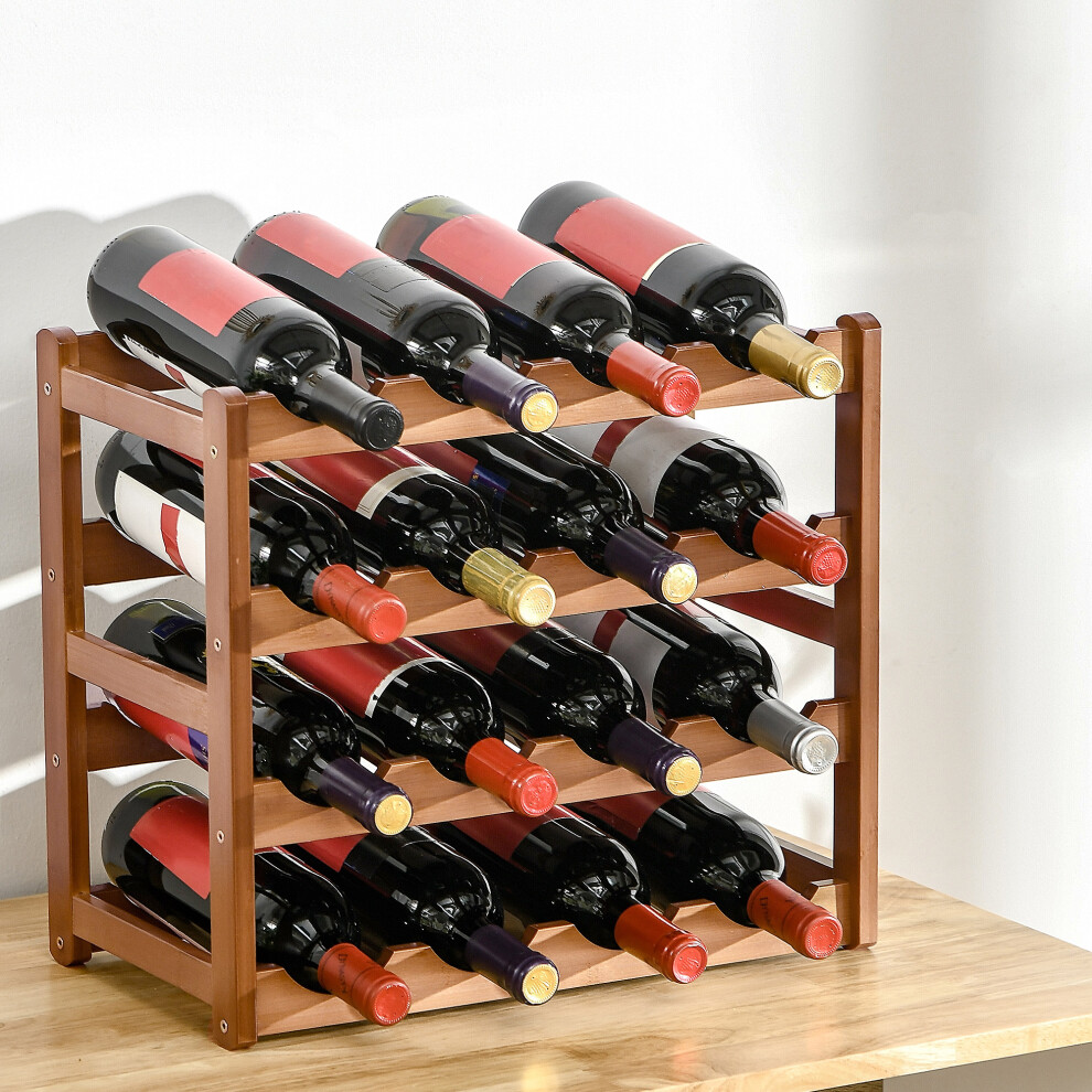 HOMCOM Free Standing Wine Rack 16 Bottle Holders, Bamboo Display Shelf, Brown-image-OPC-PB6CWFN-NEW