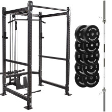 (206 x 90cm, 7ft) GYM MASTER GM3 Power Rack Cable System 150kg Plates and Optional 6ft Int'l or 7ft Barbell
