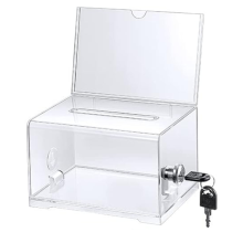 1-pack acryl donatiebox met slot, transparante stembiljethouder, suggestie voor fondsenwerving