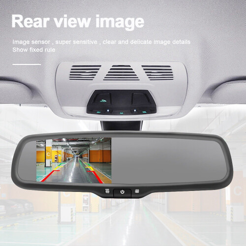 Espelho retrovisor para painel de carro de 4,3 polegadas com escurecimento automático e tela AHD com suporte especial HD e retrovisor de ré 2