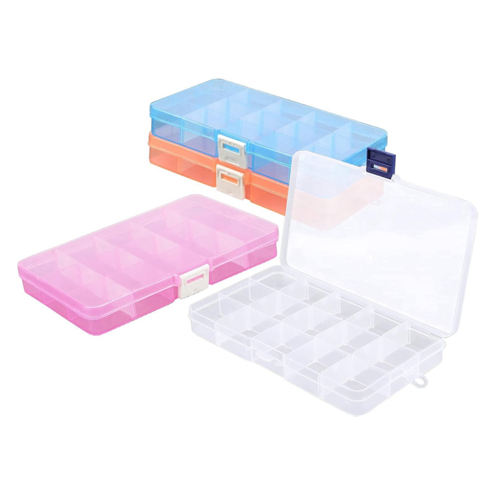Kopinma Small Compartment Organizer Case, 4Pcs 15-Grid Adjustable Plastic Box With Dividers, Empty Storage Container