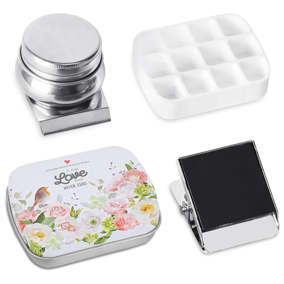 Portable Mini Tin Box,12-Well Empty Watercolor Palette,Small Paint Storage Kits With Magnetic Clip And Oil Pot, C 4851097955768