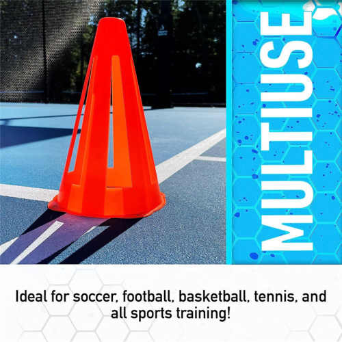 Cones de plástico - Mini esportes para exercícios + prática de jogos de treinamento de gol laranja flexível de 9 polegadas 2
