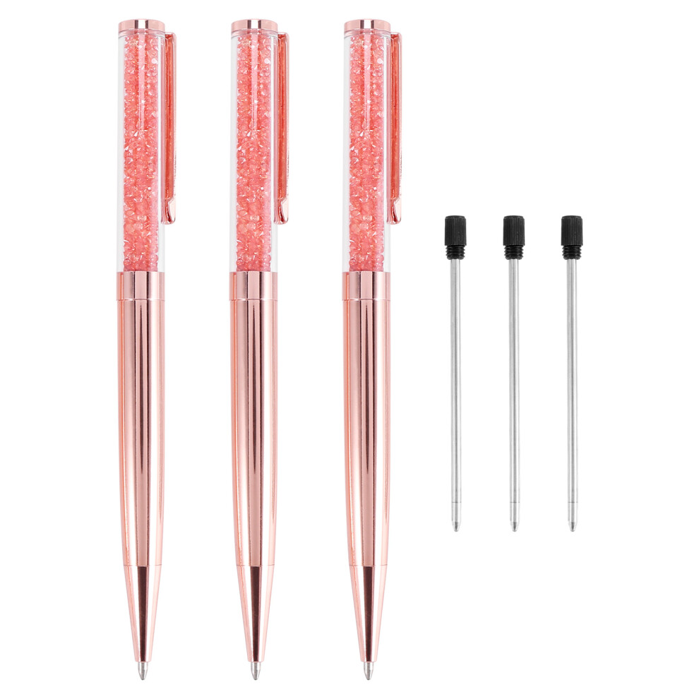 Stylo à bille en cristal rose doré, encre noire avec 3 recharges supplémentaires (pack rose)