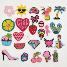 (As show, One size) A set of 24 new embroidered cloth stickers Set of 24 cartoon ice cream drink strawberry coconut tree cloth stickers