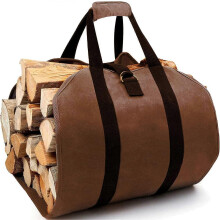 (As show, One size) Bekasa Waxed Canvas Firewood Carrying Bag, Fireplace Storage Bag, Stackable Storage Bag for Indoor and Outdoor Wood
