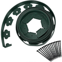 (As show, One size) Green Plastic Garden Edging 5 Meters with 15 Anchor Stakes Flexible Lawn Edging Lawn Edging with Strong Stakes Garden Idea 50mm Height, 4mm Thickness