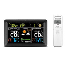 (As show, One size) Multifunctional weather forecast indoor temperature and humidity barometer VA LCD radio clock weather station