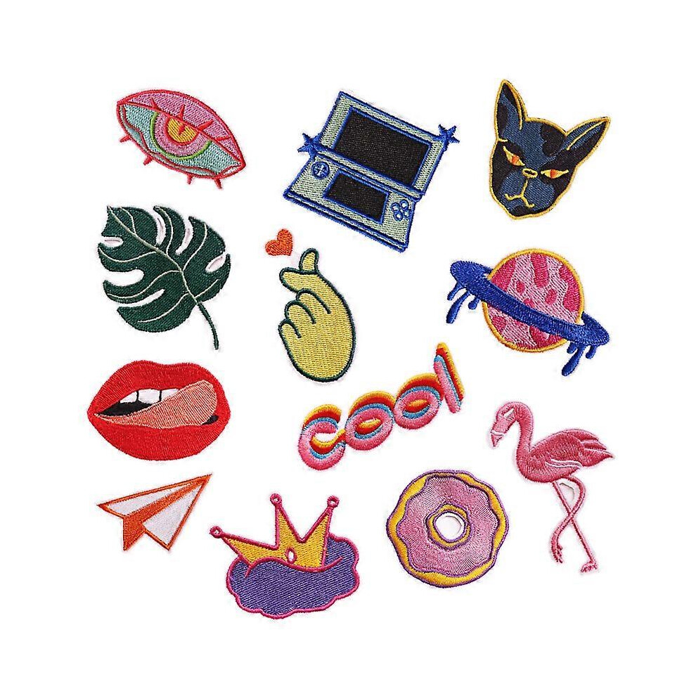 (As Show, One Size) Set Of 12 Cartoon Embroidery Stickers For Bags, Clothes, Accessories, Badges, Planet Badges, Fabric Stickers, Computer Embroidery. 4704245245399