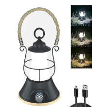 (As show, One size) Rechargeable Camping Lamp, (Black) Vintage Outdoor Camping Lamp, 3 Emergency Light Modes Camping Lamp, USB Rechargeable Portable, Lamp with Hemp Rope