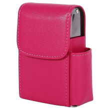 (As show, One size) Pink PU Box Leather Lighter Case Cigarette Holder Wallet Unisex Box with Lighter Holder