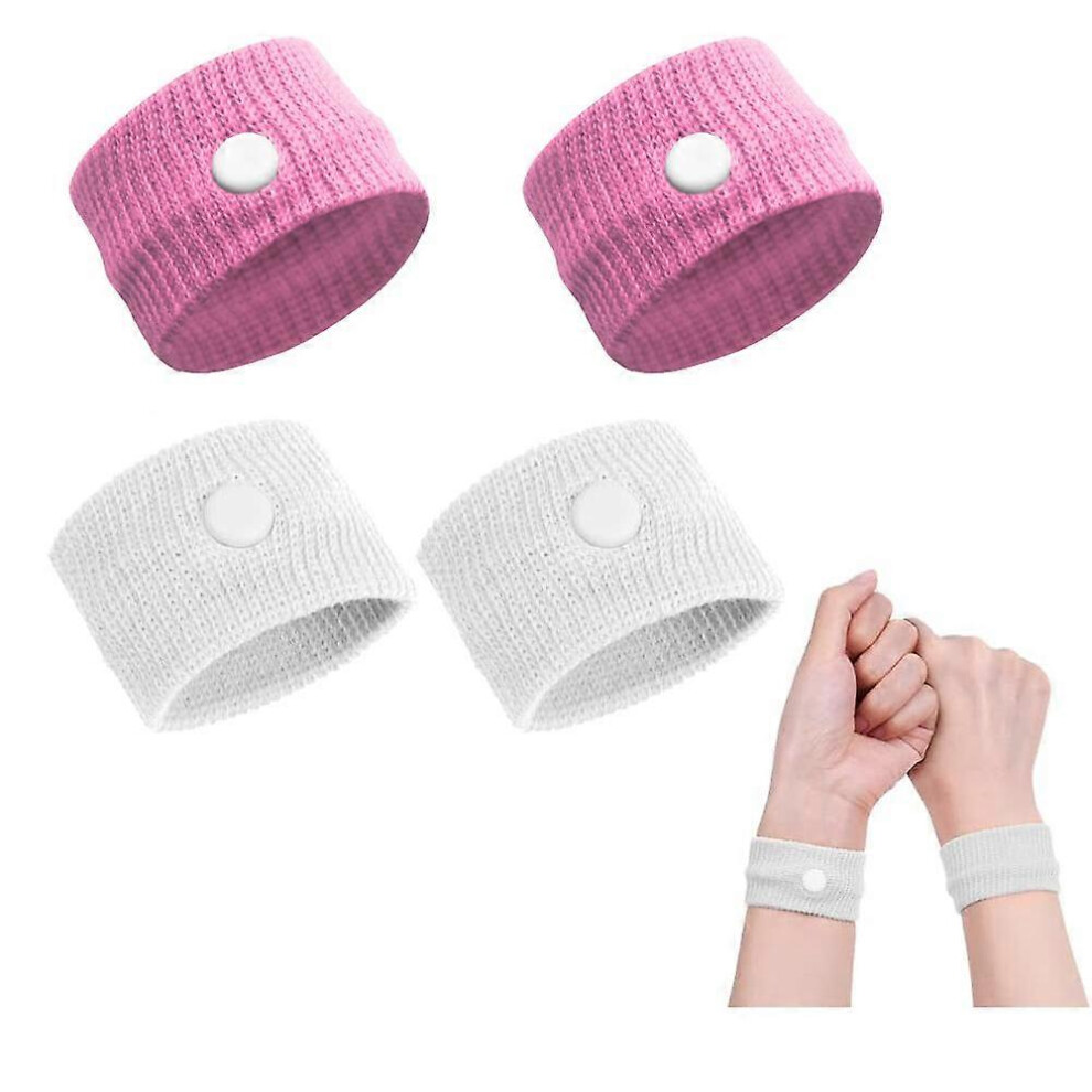 (As show, One size) Anti-dizziness wristbands, 2 pairs of pink + white anti-dizziness wristbands, anti-nausea wristbands, suitable for children, adult