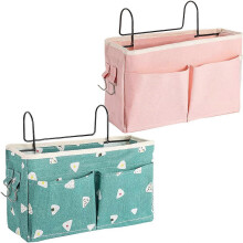 (As show, One size) 2 Pieces Bedside Organizer, Bedside Storage Pocket, Multifunctional Bedside Bag, Large Bedside Hanging Storage Basket, for Magazines, Remote Control,