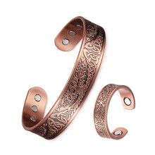 Pure Copper Magnetic Cuff Bracelet & Ring Set for Men – Adjustable Pain Relief Jewelry