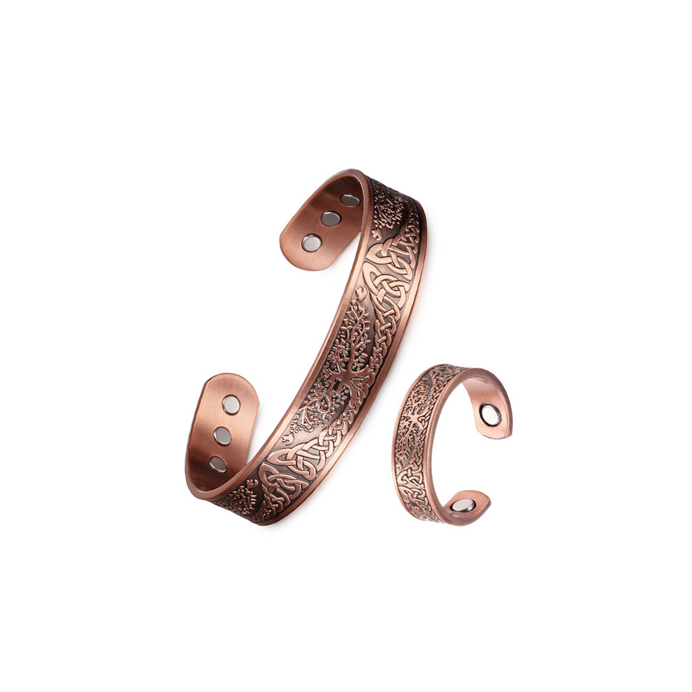 Pure Copper Magnetic Cuff Bracelet & Ring Set for Men – Adjustable Pain Relief Jewelry