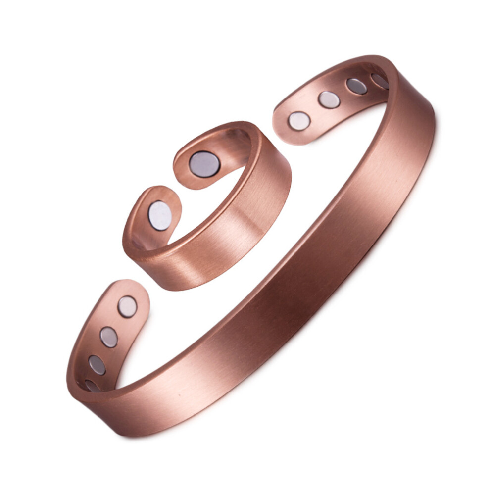Magnetic Red Copper Bracelet and Ring Set – Adjustable Healing Jewelry for Men and Women