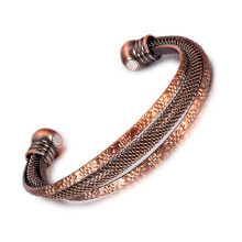 (color-1) Pure Red Copper Magnetic Bracelet with 2 Magnets – Classic Rounded Ends Cuff for Energy & Fatigue Relief