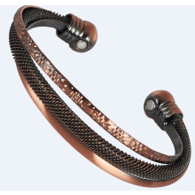 (color-2) Pure Red Copper Magnetic Bracelet with 2 Magnets – Classic Rounded Ends Cuff for Energy & Fatigue Relief