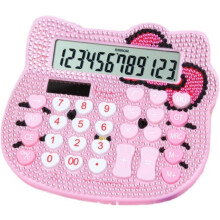 (As show, One size) Cute Calculator (Pink) Crystal Cat Shape for Girls and Women, Large LCD Display, Dual Hard Drives by Solar Power and Battery for School, Office, Home