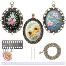 (As show, One size) 3 Pack Vintage DIY Embroidery Starter Kit,Embroidery Crafts Pendant Earrings Necklace Cross Stitch Starter Kit Used for Jewelry Making,Style A
