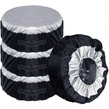 (As show, One size) 4pcs/Set 210D Polyester Spare Tire Covers Storage Tote Bags with Handle Fit for 13"-19" Tires in Diameter-Black/Silver