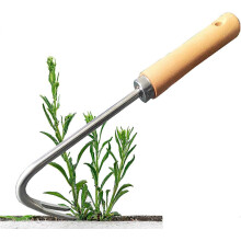 (As show, One size) Garden Weeder Manual Stainless Steel Weeder Dig Transplant Weed Weeder with Wooden Handle Weeding Fork