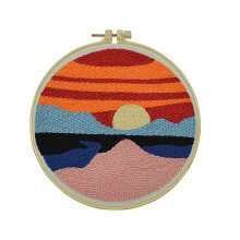 (As show, One size) Sunrise Embroidery Punch Kit with Instructions , Adjustable Punch Needle, Fabric with Needle, Threads, Rug Embroidery Hoops and Pinch Needle