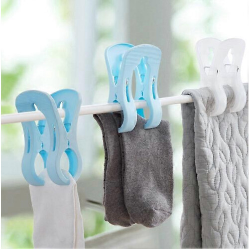 (As show, One size) Gray Set of 4 Thick Plastic Multi-Function Clothes Pegs 2