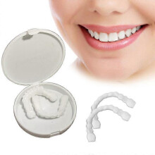 (As show, One size) Set of 2 Cosmetic Silicone Perfect Smile Comfort Fit Flex Teeth Veneers Denture for Upper and Lower Teeth