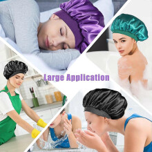 (As show, One size) 3pcs Satin Bonnet (Black, Purple, Cyan)