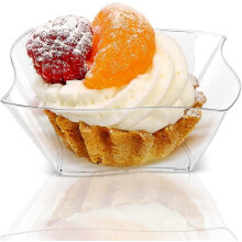 (As show, One size) 100 pieces mini dessert cups, 80ml plastic streamlined dessert cups, (7.6 x 3.6 cm). Perfect for appetizers, clear reusable serving bowls for mousse a