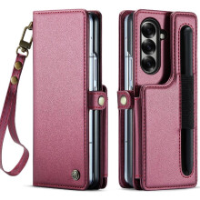 (Red) Caseme Wallet Case for Samsung Galaxy Z Fold 7 5g Slim Shockproof Case Card Holder Pu Leather Kickstand Rfid Blocking