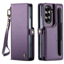 (Purple) Caseme Wallet Case for Samsung Galaxy Z Fold 7 5g Slim Shockproof Case Card Holder Pu Leather Kickstand Rfid Blocking